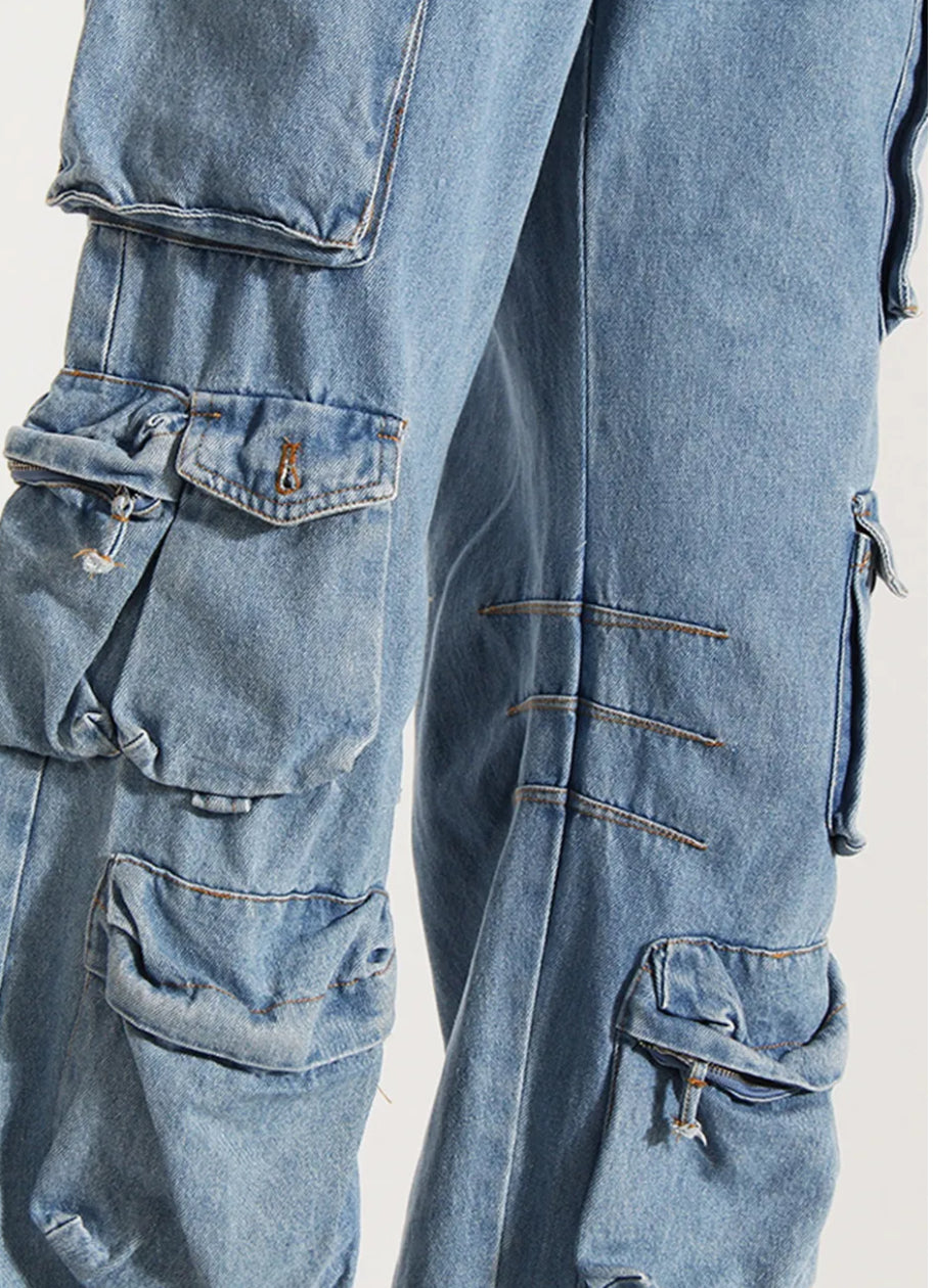 Washed Wide Leg Cargo Jeans - Wedeh's Fashion
