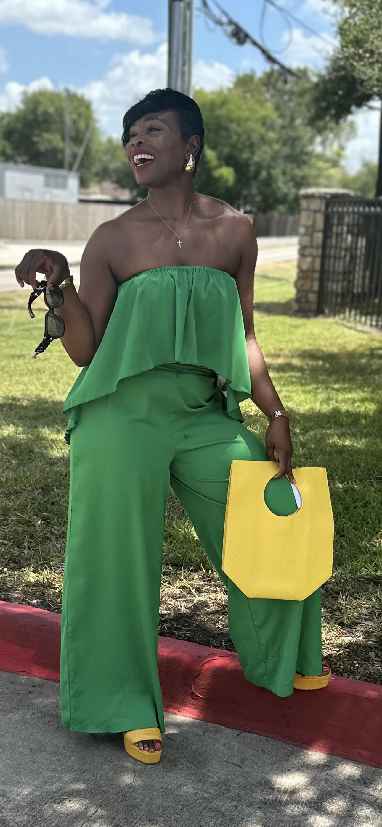 Strapless Top and Wide Leg Pants Set - Wedeh's Fashion