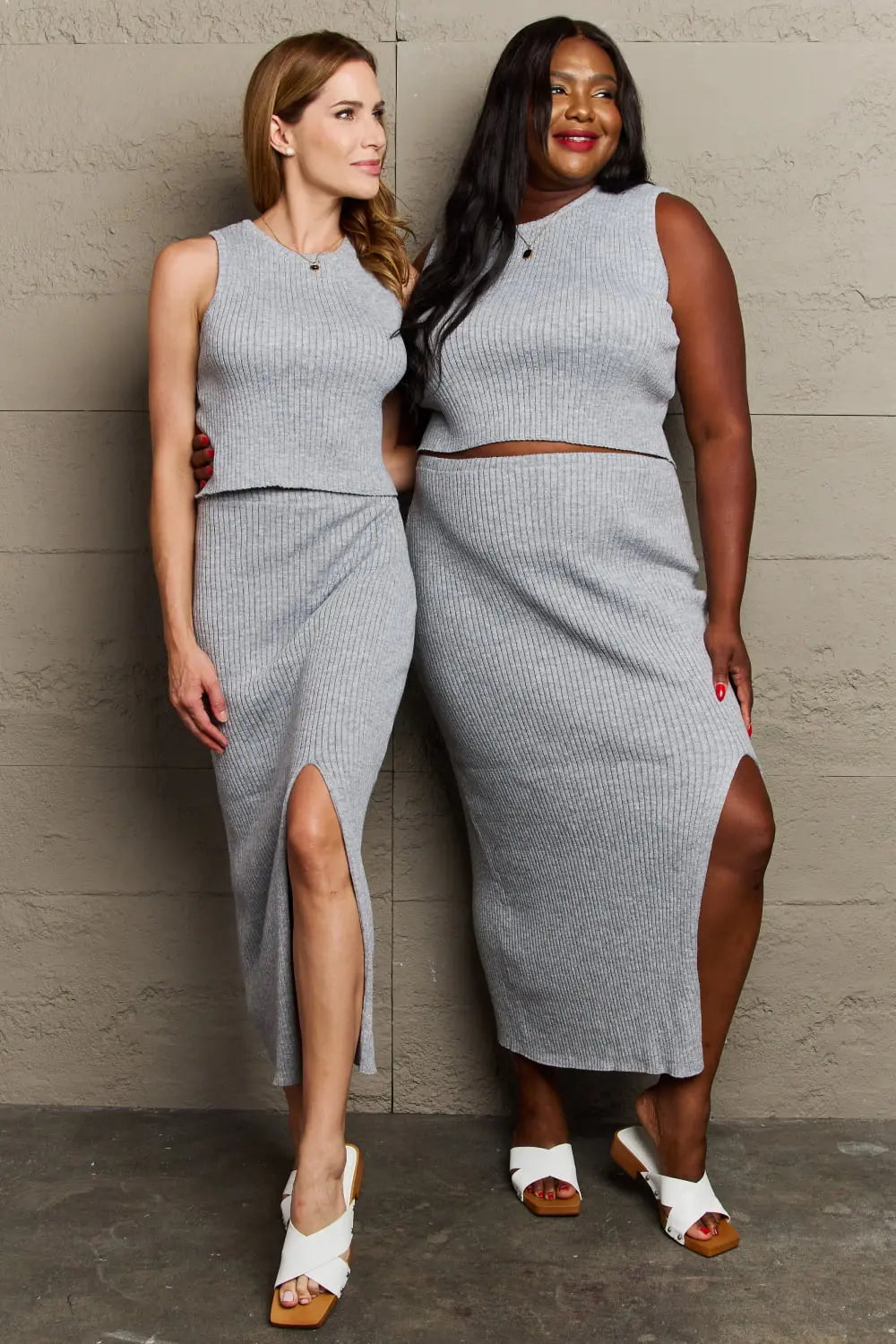 Charcoal Gray Fitted Two-Piece Skirt Set By Wedeh's fashion - Wedeh's Fashion