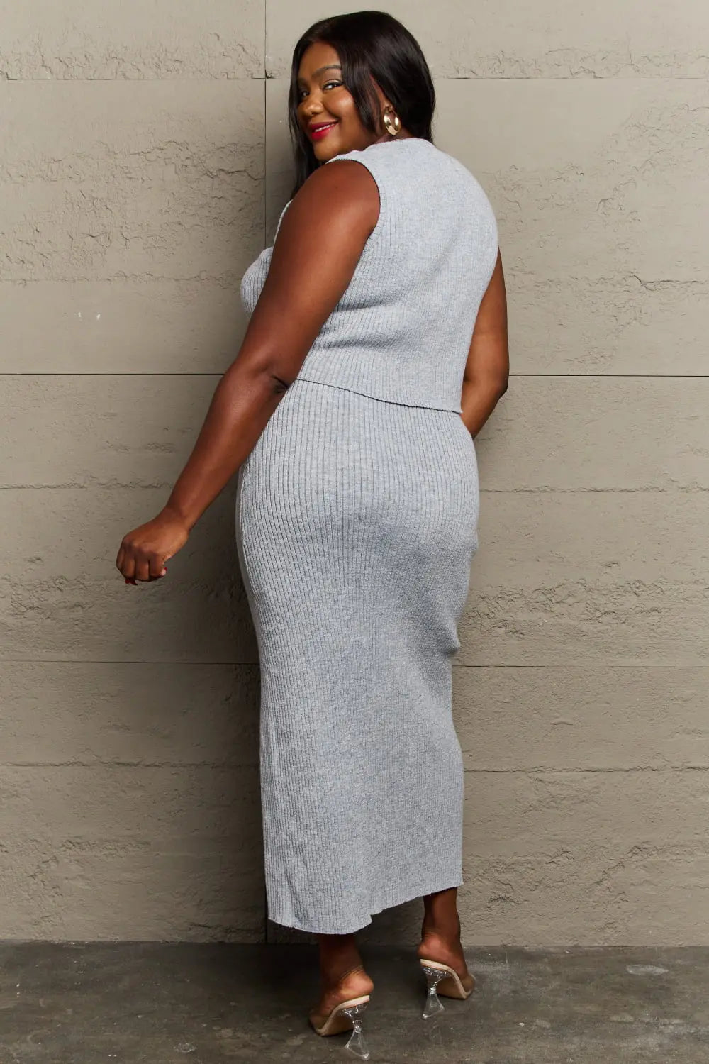 Charcoal Gray Fitted Two-Piece Skirt Set By Wedeh's fashion - Wedeh's Fashion