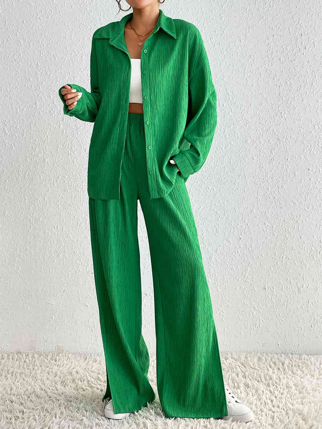 Green Collared Shirt and Pants - Wedeh's Fashion